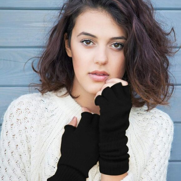 2 Pairs Winter Fingerless Gloves for Women Half Finger Stretchy Knit Gloves Leng - Picture 3 of 7